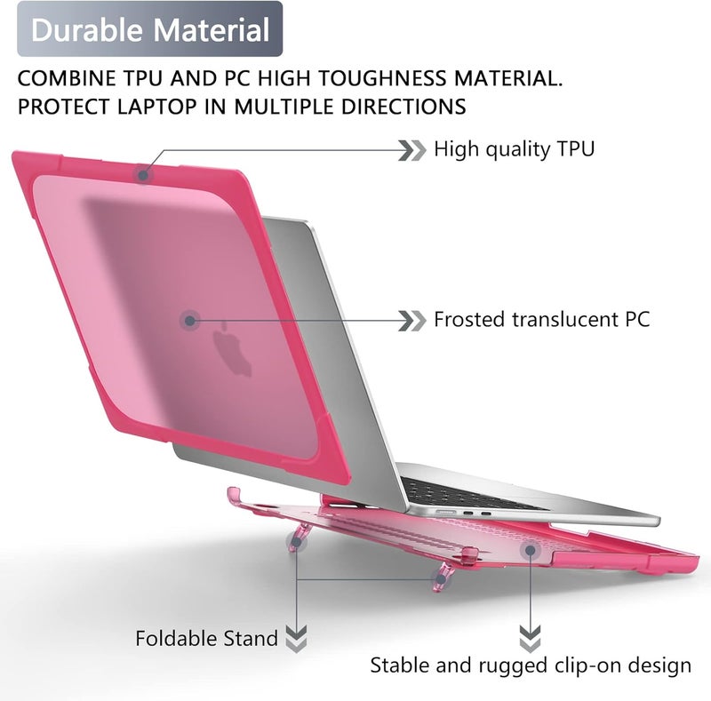 Batianda for New MacBook Air 13.6 inch Case 2025 M4 2024 2022 Release Model A3240 A2681(M2) A3113(M3), Heavy Duty Shockproof Protective Hard Shell with Fold Kickstand & Keyboard Cover, Pink - Image 3